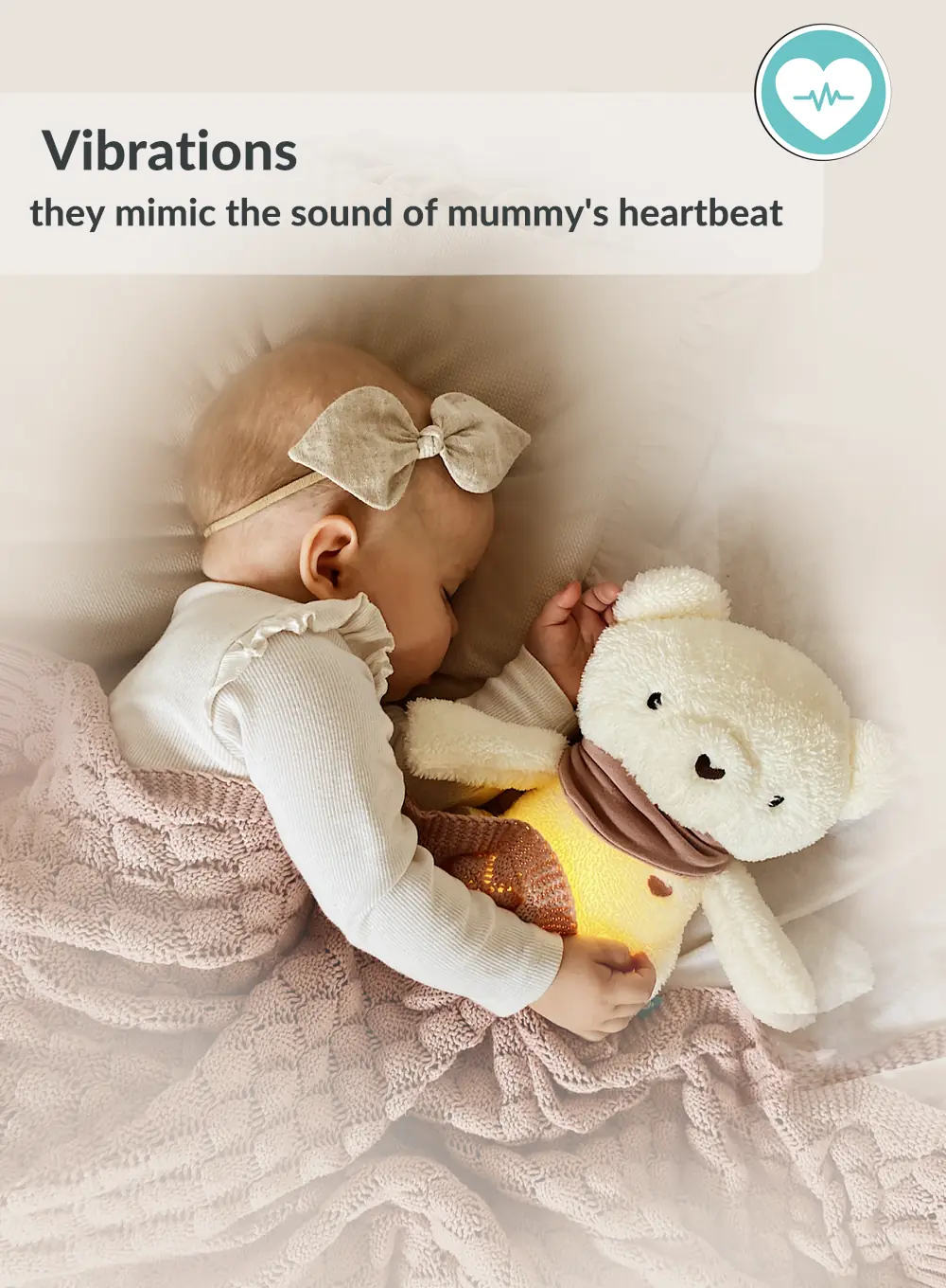 myHummy 5in1 teddy bear with a light ecru/pink scarf